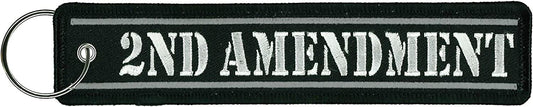 2nd AMENDMENT, FOB KEYCHAIN - Double Sided Full Thread Embroidered Rayon Biker FOB Keychain - 1.25" x 6.2"