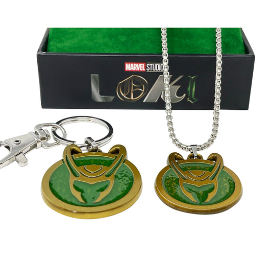 LOKI Helmet Logo Men's NECKLACE + FREE LOKI KEYCHAIN, Official Disney & Marvel's LOKI Necklace & Free Keychain