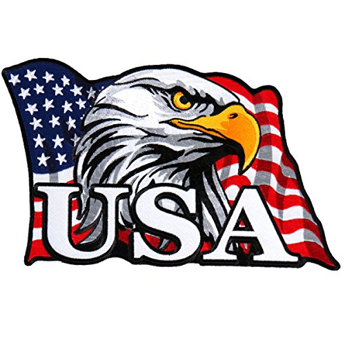 EAGLE HEAD FLAG, High Thread Embroidered Iron-On / Saw-On Rayon PATCH - 4" x 3"