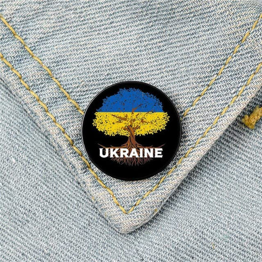 "UKRAINE FLAG TREE PIN, I Stand With Ukraine Support Brooch Badge Button Pin, .79"" / 2cm"