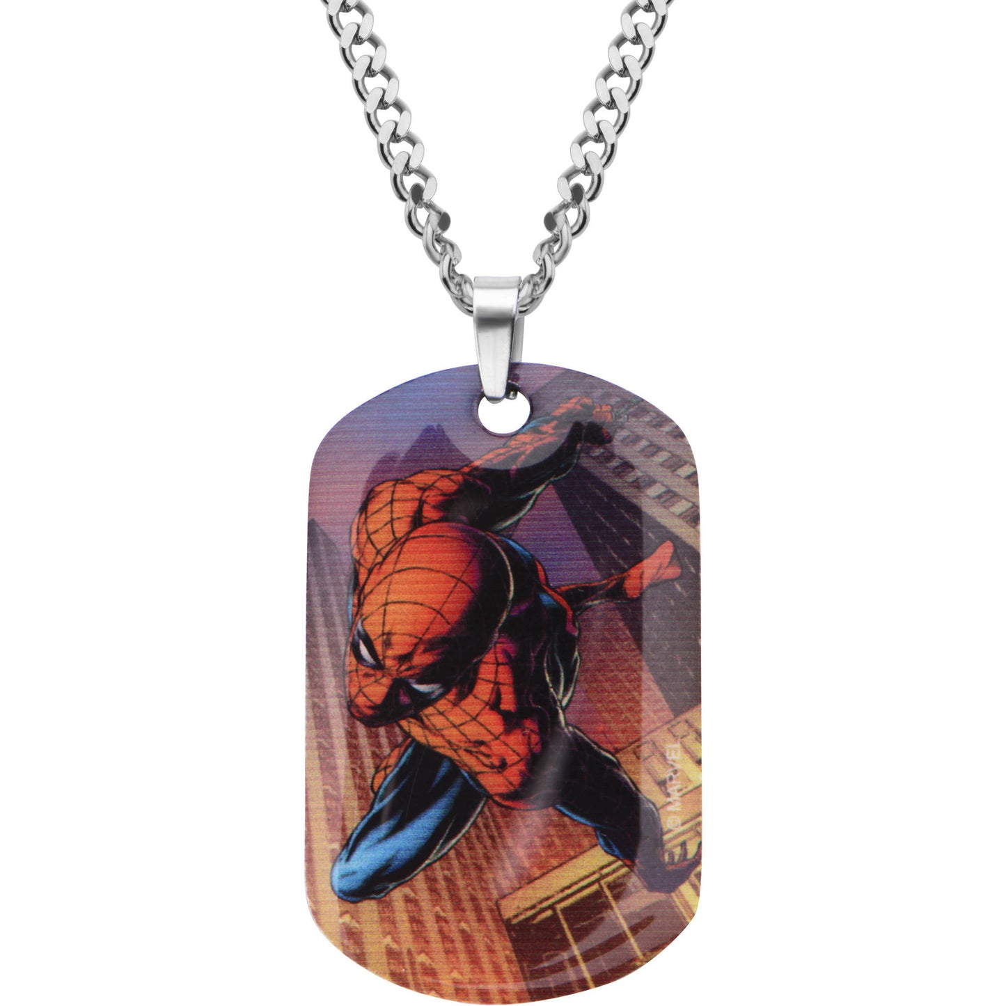 Clear Coated Spiderman - Stainless Steel Premium Quality Dog Tag Pendant Necklace