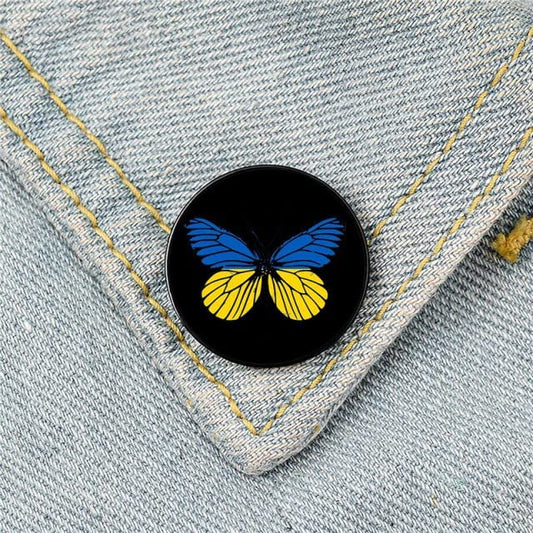 "UKRAINE FLAG BUTTERFLY PIN, I Stand With Ukraine Support Brooch Badge Button Pin, .79"" / 2cm"