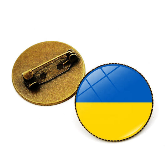 "UKRAINE FLAG PIN w/ The Classic Raised Bright Epoxy Oval Dome & Bronzed Back Lapel PIN, 2.5cm"
