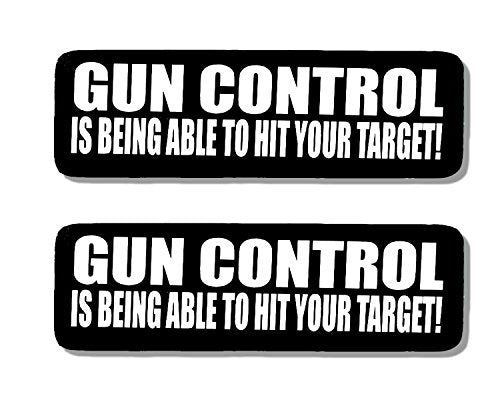 2 x GUN CONTROL IS BEING ABLE - Funny Bikers Motorcycle Helmet, Sticker DECAL (Pair) - 4"