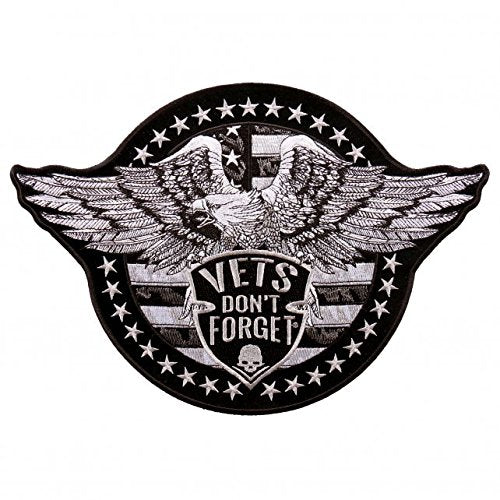 DON'T FORGET, PATCH - Vets Don't Forget Eagle High Thread Iron-On Heat Sealed Backing Sew-On Biker's Large Patch - 12" x 8"