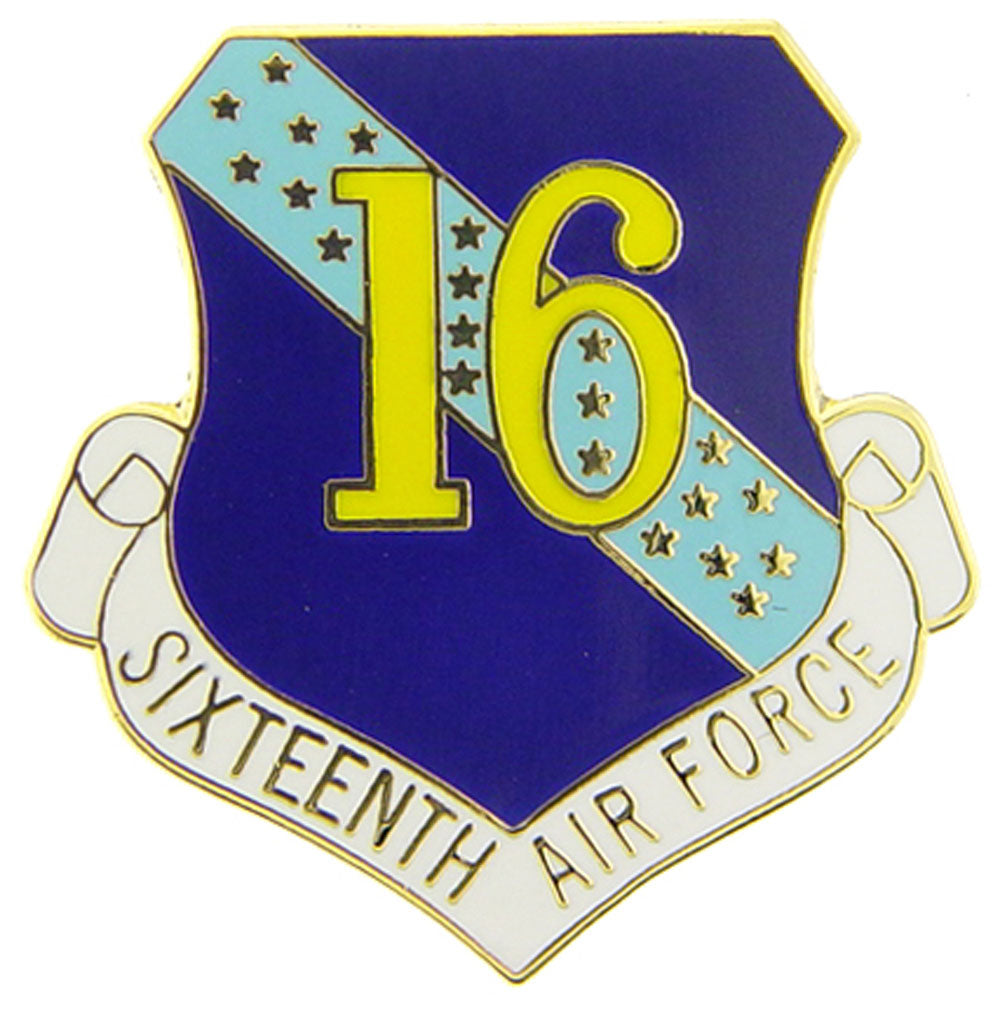 U.S. AIR FORCE, 16th Air Force SHIELD - Original Artwork, Expertly Designed PIN - 1"