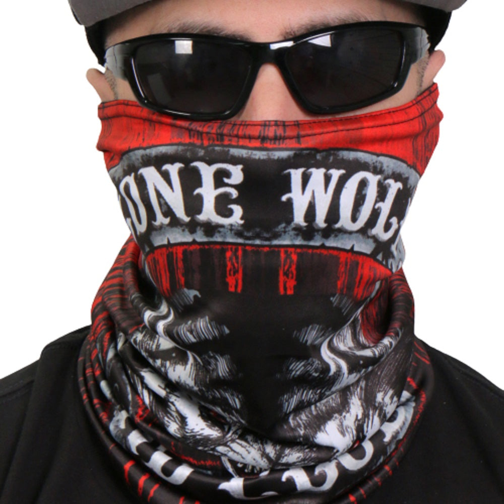 LONE WOLF, TUBE NECK GAITER - Soft Breathable 100% Polyester Microfiber Lined Neck Warmer Face Cover NECK GAITER MASK