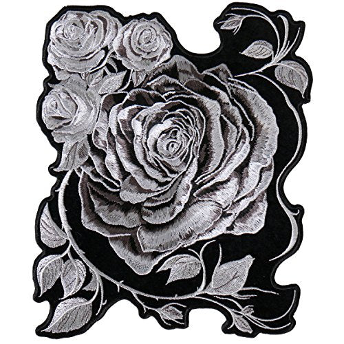 BLACK ROSES, Exceptional Quality Iron-On / Saw-On, Heat Sealed Backing Rayon PATCH - 7" x 9"