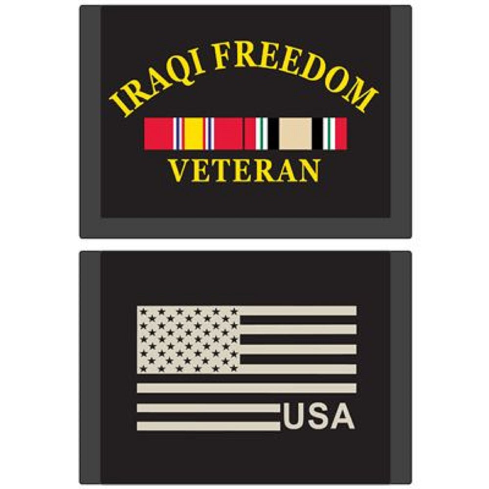 IRAQI FREEDOM WALLET - IRAQI FREEDOM VETERAN Services, USA Flag - Heavy Duty Trifold Nylon Wallet - 3.5" x 5"