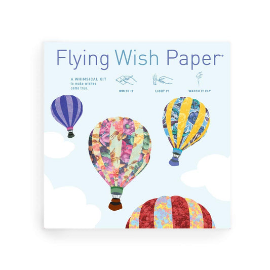 FLYING WISH PAPER® - Hot Air Balloons, Original Artwork - Write it, Light it & Watch it Fly Large Kit, 7" x 7"