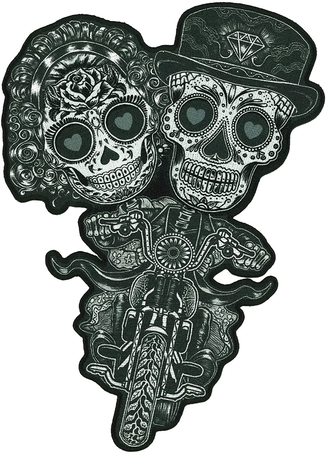 SUGAR COUPLE, PATCH - High Thread Iron-On Heat Sealed Backing Sew-On Biker's Large Patch - 6.5" x 9"