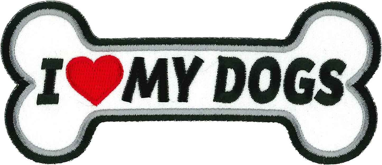 I HEART MY DOGS, PATCH - I Heart My Dogs High Thread Iron-On Heat Sealed Backing Sew-On Biker's Patch - 5" x 2"
