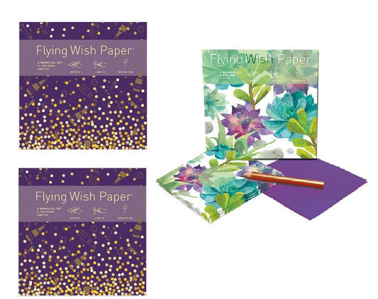 Flying Wish Paper Combo Set, 2 x Champagne Dreams Large Kits + FREE Cactus Green Mini Kit Set - Write it, Light it & Watch it Fly - (3 x Sets)
