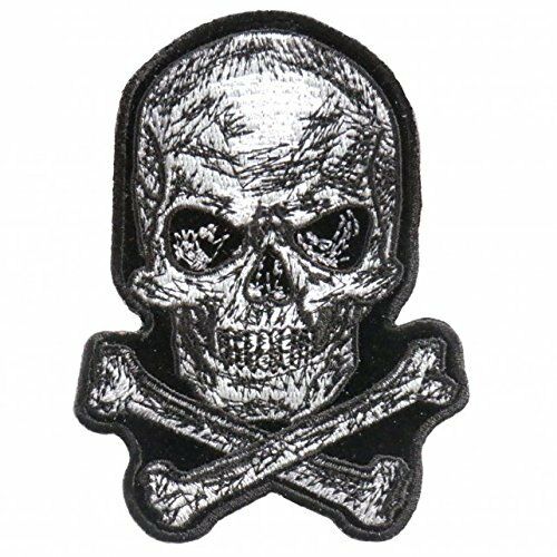 SKULL & BONES, PATCH - Scratch Skull with Cross Bones High Thread Iron-On Heat Sealed Backing Sew-On Biker's Patch - 3" x 4"