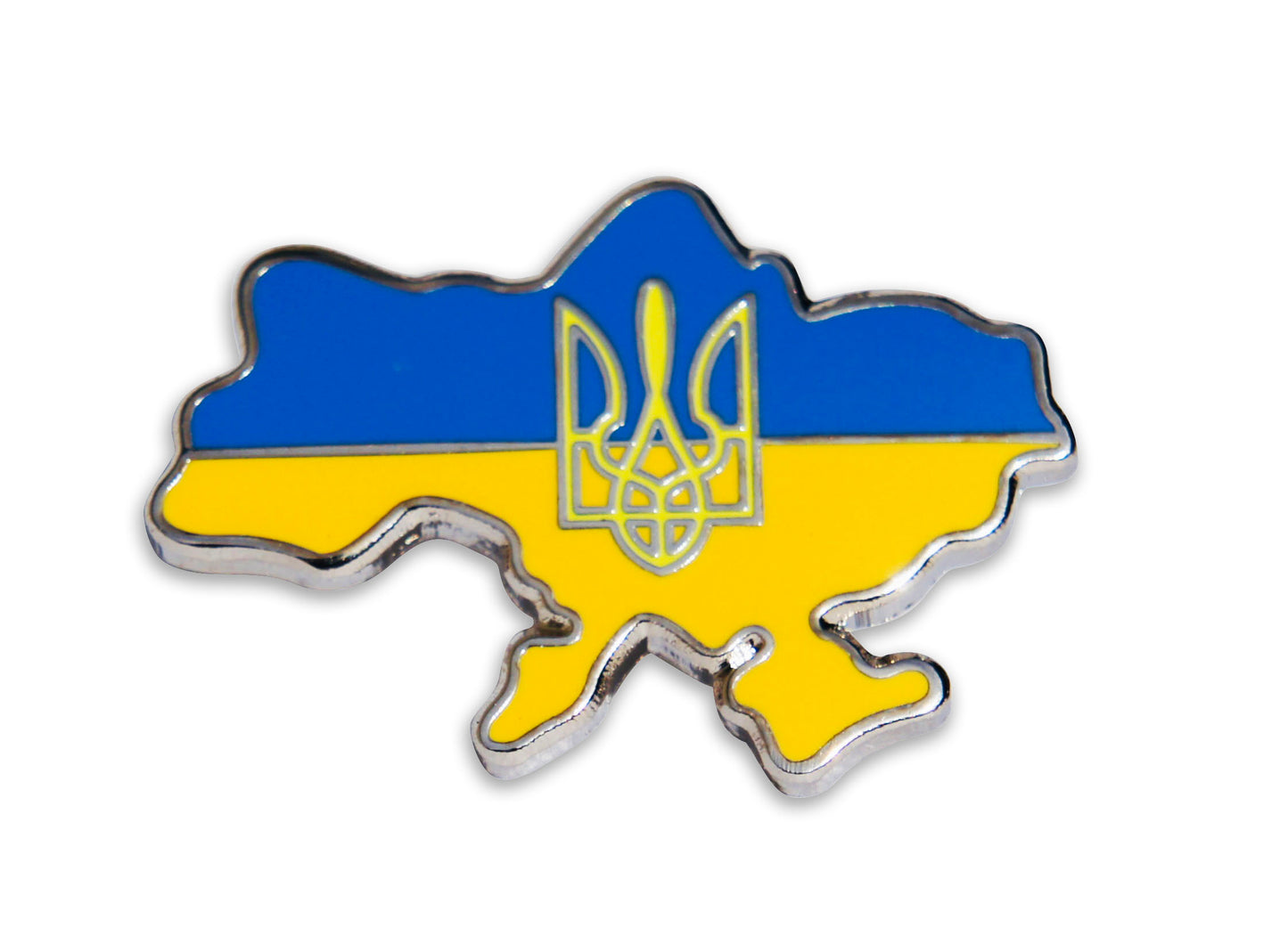 "MAP of UKRAINE FLAG PIN w/ The Coat of Arms Symbol Enamel Lapel PIN - 1"" / 2.5cm"