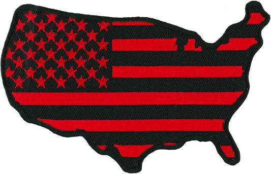 US MAP RED COUNTRY FLAG PATCH, US Flag Embroidered Artwork Heat Sealed Backing Sew-On / Iron-On Patch - 4" x 2.75"