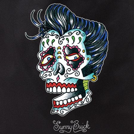 Sunny Buick Rocker Sugar Skull - Cotton TOTE Shopping BAG - 15" x 16" - Black