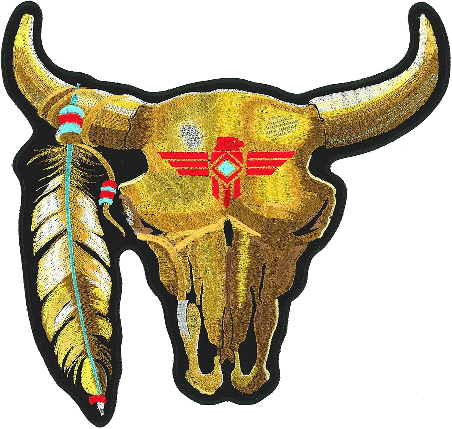 CATTLE SKULL, PATCH - Cattle Head Skull High Thread Iron-On Heat Sealed Backing Sew-On Large Patch - 11" x 11"