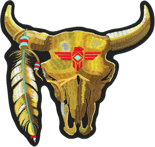 CATTLE SKULL, PATCH - Cattle Head Skull High Thread Iron-On Heat Sealed Backing Sew-On Large Patch - 11" x 11"