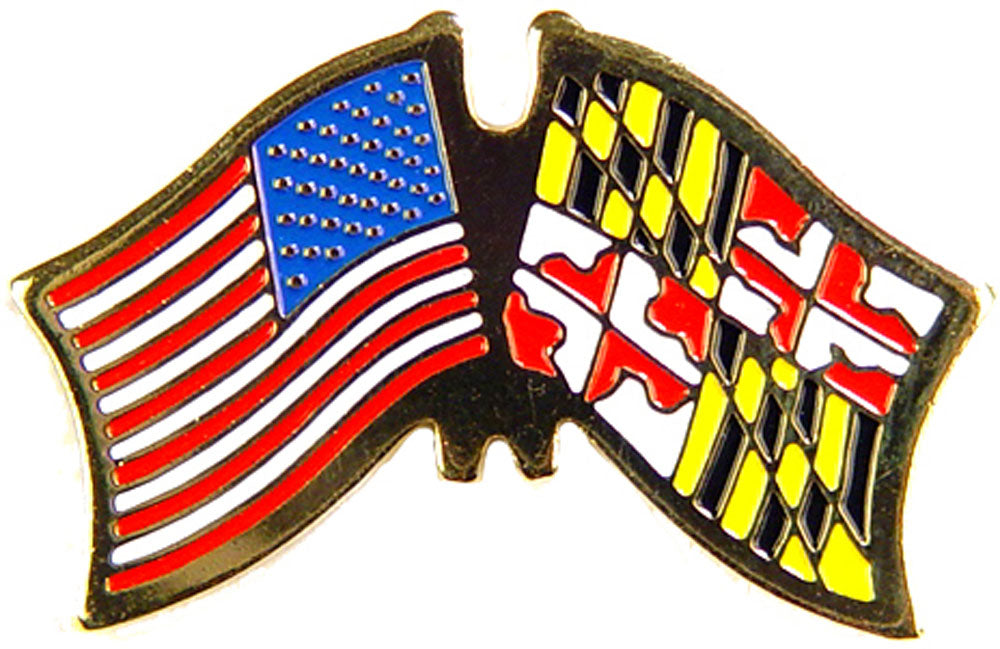 USA STATES, USA & MARYLAND Cross Flags - Original Artwork, Expertly Designed PIN - 1.125"
