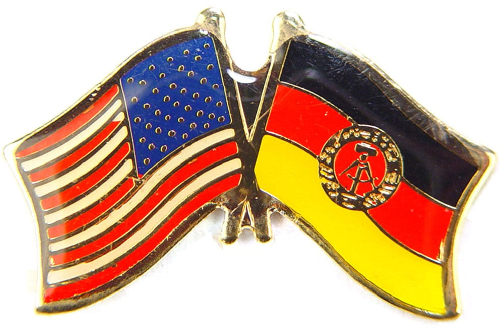 INTERNATIONAL, USA & GERMANY-EAST Cross Flags - Original Artwork, Expertly Designed PIN - 1.125"