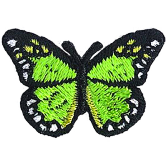 Butterflies Green - Mini Patch - Sew Iron on, Original Embroidered Artwork - Patch - 0.75" x 1.13"