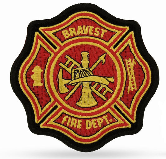 "Fire Department Bravest Logo Emblem Biker, Iron-on / Saw-on Rayon PATCH - 4"" X 4"""