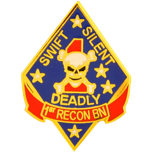 UNITED STATES MARINES 001ST RECON BATTALION - Original Artwork, Expertly Designed PIN Blue - 1"