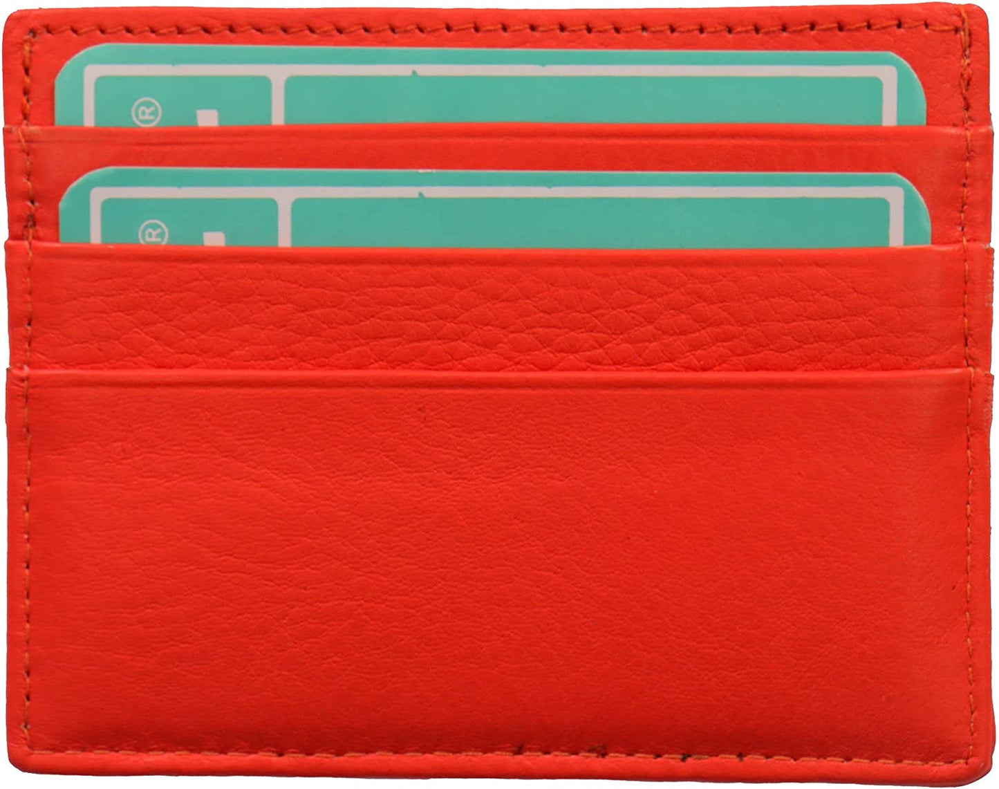 Credit Card Holding, Wallet - Genuine Lambskin Leather Six Slots Credit Card Holder Leather Wallet - Pink