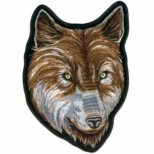 WOLF HEAD FACE BIKER, High Thread EMBROIDERED Iron-On / Saw-On Rayon PATCH - 8" x 11"