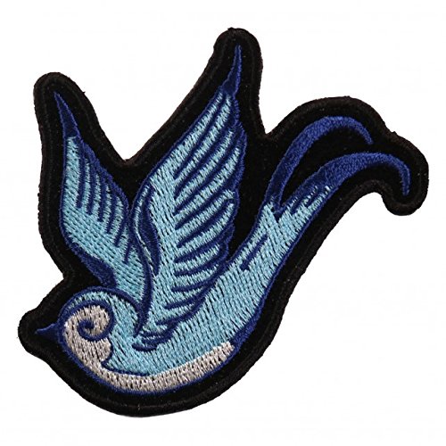 LOVE BIRD BLUE, High Thread Embroidered Iron-On / Saw-On, Heat Sealed Backing Rayon PATCH - 3" x 3"
