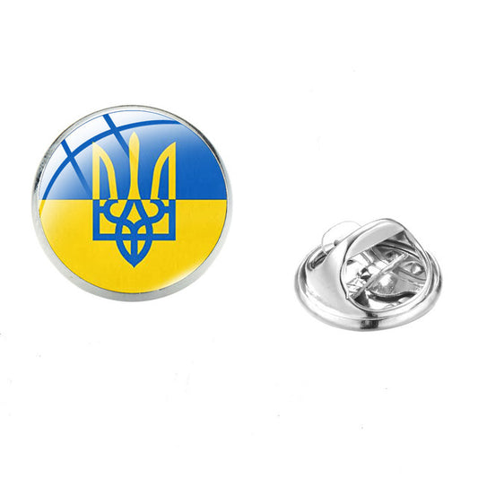 "UKRAINE FLAG PIN, Tryzub Brooch, The Ukrainian Symbol w/ Glass Top Lapel PIN, 1.6cm"