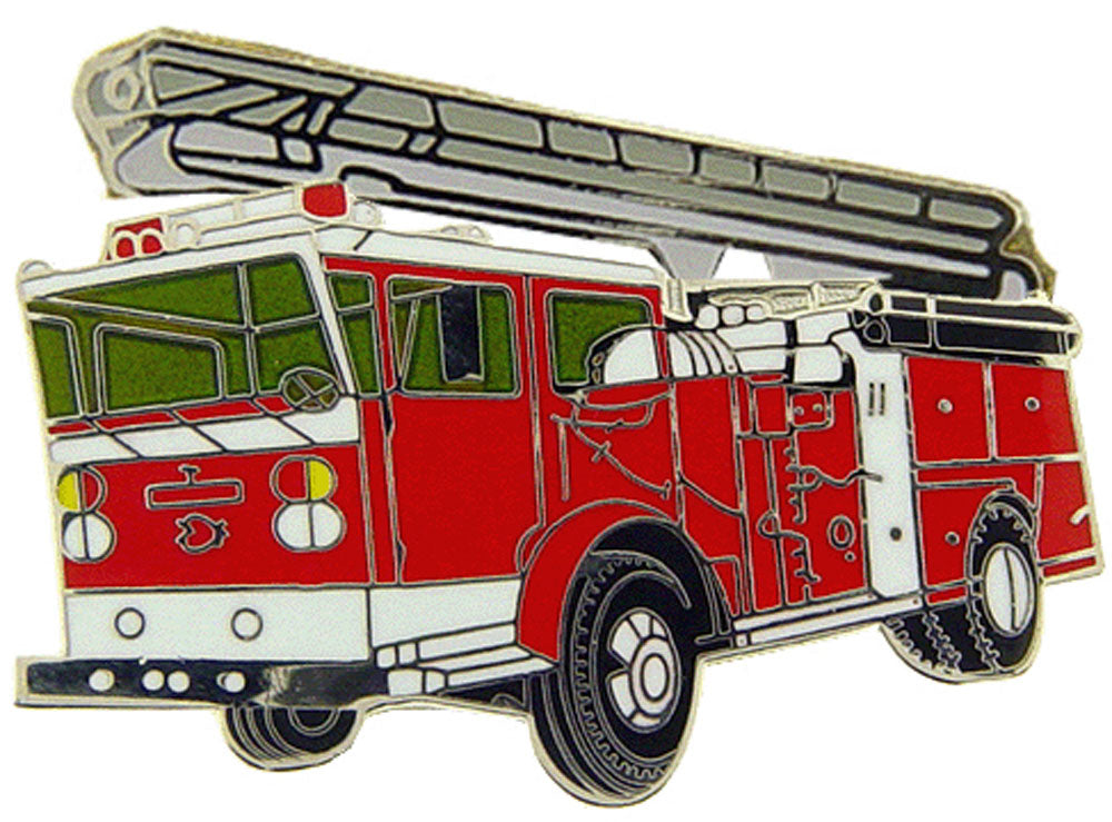 FIRE & EMS, TRUCK LADDER - Original Artwork, Expertly Designed PIN Red - 1.625"