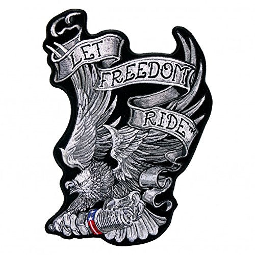 FREEDOM RIDE EAGLE, High Thread Embroidered Iron-On / Saw-On, Heat Sealed Backing Rayon PATCH - 7" x 9"