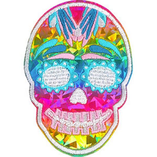 SKULLS & SKELETONS PATCH - CANDY SKULL PASTEL - Embroidered Iron-On / Sew-On Original Artwork PATCH - 2.5" x 3.6"