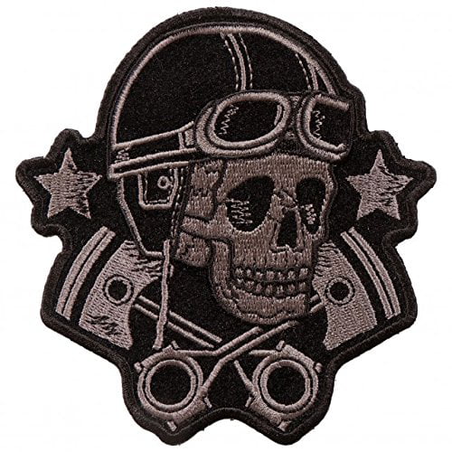 Goggles Skull and Stars Iron On Patches - Sew On Artwork Applique Patch, 4" x 4"