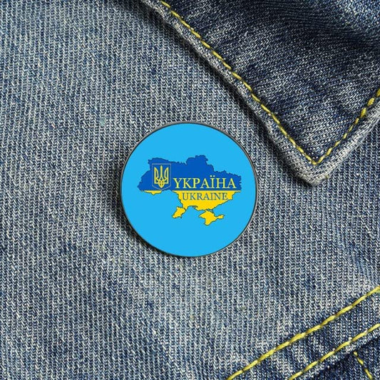 "UKRAINE MAP PIN, The Official Ukraine Country Map w/ Ukrainian Flag Brooch Badge Button Pin, .79"" / 2cm"