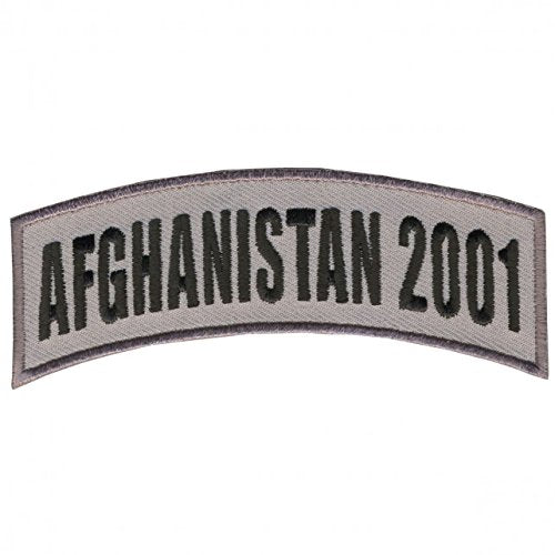 Banners, AFGHANISTAN 2001, High Quality Iron-On / Saw-On, Heat Sealed Backing Rayon BANNER PATCH - 4" x 1"