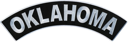 OKLAHOMA TOP ROCKER, PATCH - US States OKLAHOMA High Thread Iron-On Heat Sealed Backing Sew-On Large Patch - 12” x 3”