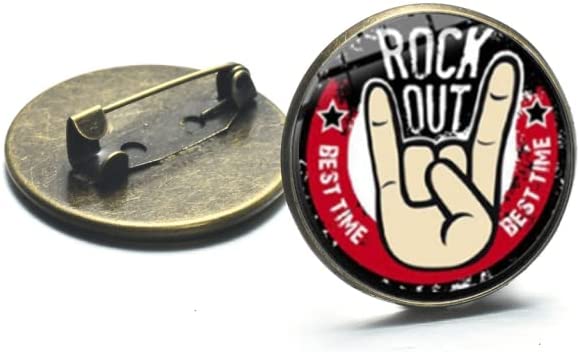 Rock Band, Rock Out Best Time Badge Pin - Harajuku Style Hip Hop Rock Hand Printed w/ Glass Round Brooch Button Pin - 2cm