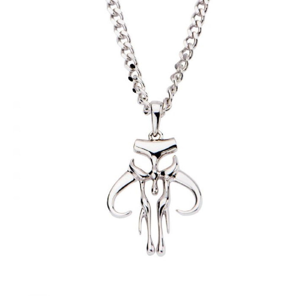MANDALORIAN SYMBOL Necklace - 925 Sterling Silver Disney Star Wars Novelty Official Licensed Stainless Steel Pendant Necklace with Chain, 24"