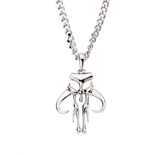 MANDALORIAN SYMBOL Necklace - 925 Sterling Silver Disney Star Wars Novelty Official Licensed Stainless Steel Pendant Necklace with Chain, 24"