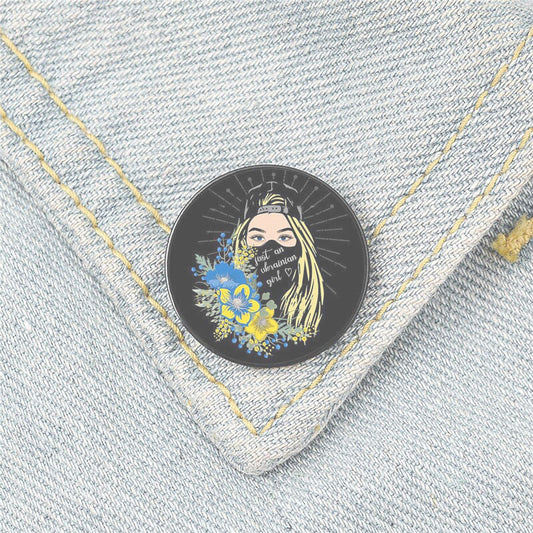 "UKRAINIAN GIRL PIN w/ Sunflowers in Ukrainian Flag Colors Brooch Badge Button Pin, .79"" / 2cm"