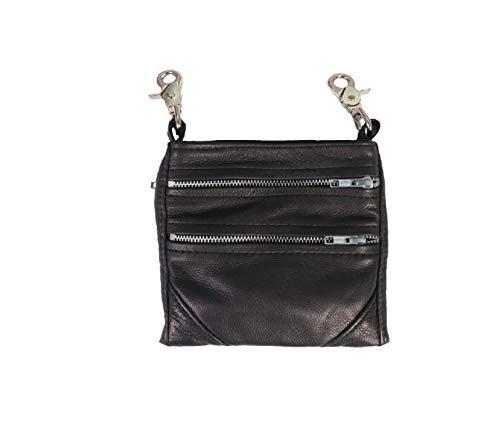 Genuine 100% COWHIDE LEATHER Biker CLIP POUCH - US Made, Three Zipper Design, 7" X 8"