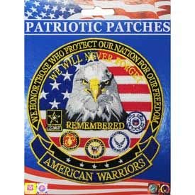 "AMERICAN WARRIORS" Remembered - Patriotic Patches, Embroidered Iron On Patch - 5.25"