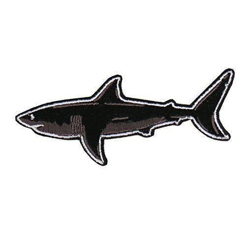 GREAT WHITE SHARK BACK BIKE, High Quality Iron-On / Saw-On, Heat Sealed Backing Rayon PATCH - 4" x 2"