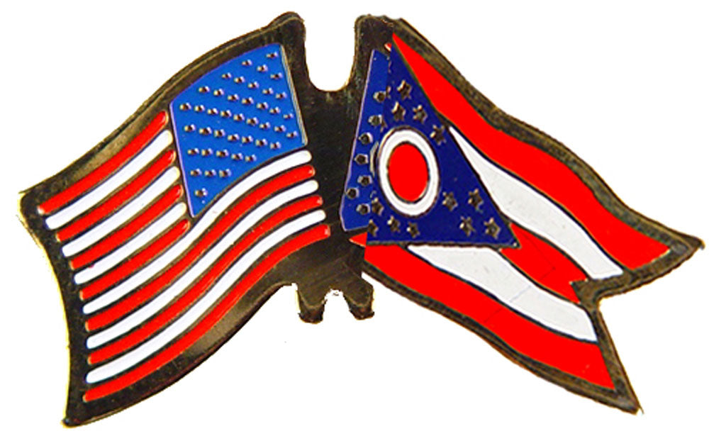 USA STATES, USA & OHIO Cross Flags - Original Artwork, Expertly Designed PIN - 1.125"