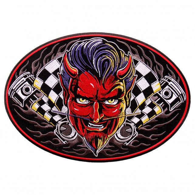 SPEED DEMON OVAL, High Thread Embroidered Iron-On / Saw-On, Heat Sealed Backing Rayon PATCH - 10" x 7"