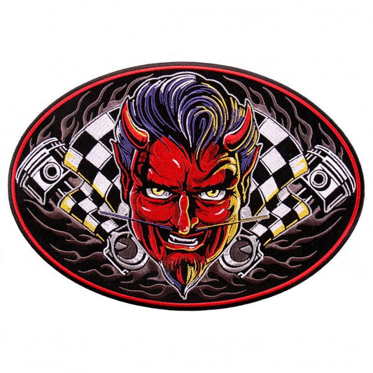 SPEED DEMON OVAL, High Thread Embroidered Iron-On / Saw-On, Heat Sealed Backing Rayon PATCH - 10" x 7"