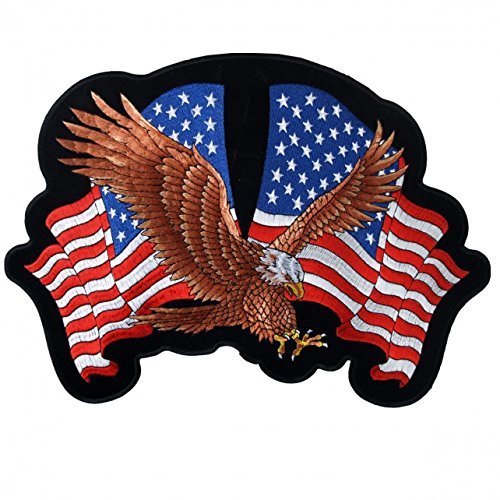 EAGLE 2 FLAGS, American Eagle with USA Flags - High Thread Iron-On / Saw-On Rayon PATCH - 4" x 3"